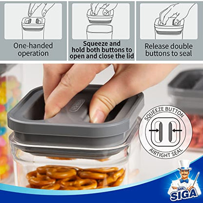 MR.SIGA 6 Piece Airtight Food Storage Container Set, BPA Free Kitchen Pantry Organization Canisters, One-handed Kitchen Storage Containers for Cereal,