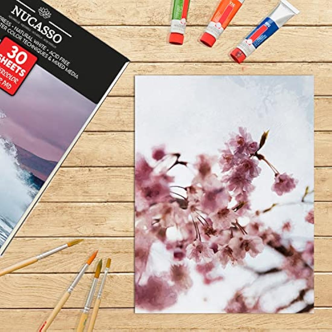 NUCASSO Watercolour Paper Pad - Pack of 2 - A3 x 30 Sheets – Natural White 300 GSM Student Grade, Cold-Pressed, Glue Bound Water Colour Sketchbook for Wet, Dry & Mixed Media (30 Sheets x 2 Packs)