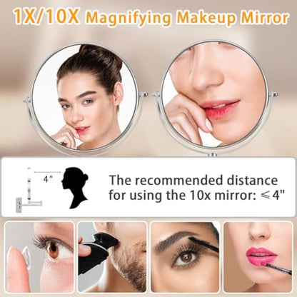 AusDaur Wall Mounted 10X Magnifying Makeup Mirror 8" Double-Side With Extension Arm 360 Swivel for Bathroom and Hotel - Chrome