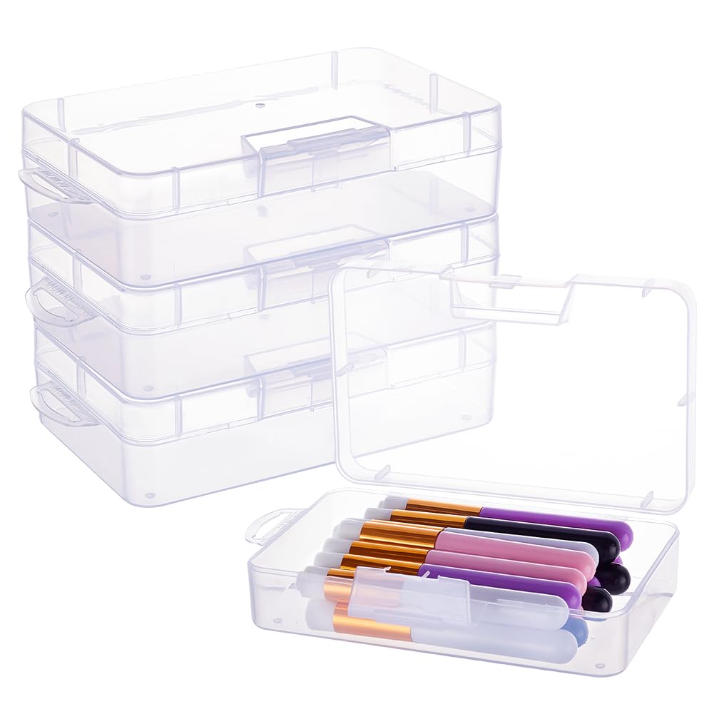 BENECREAT 4 Pack 16x9x4cm Large Clear Plastic Box Container Clear Storage Organizer with Hinged Lid for Small Craft Accessories Office Supplies Clips