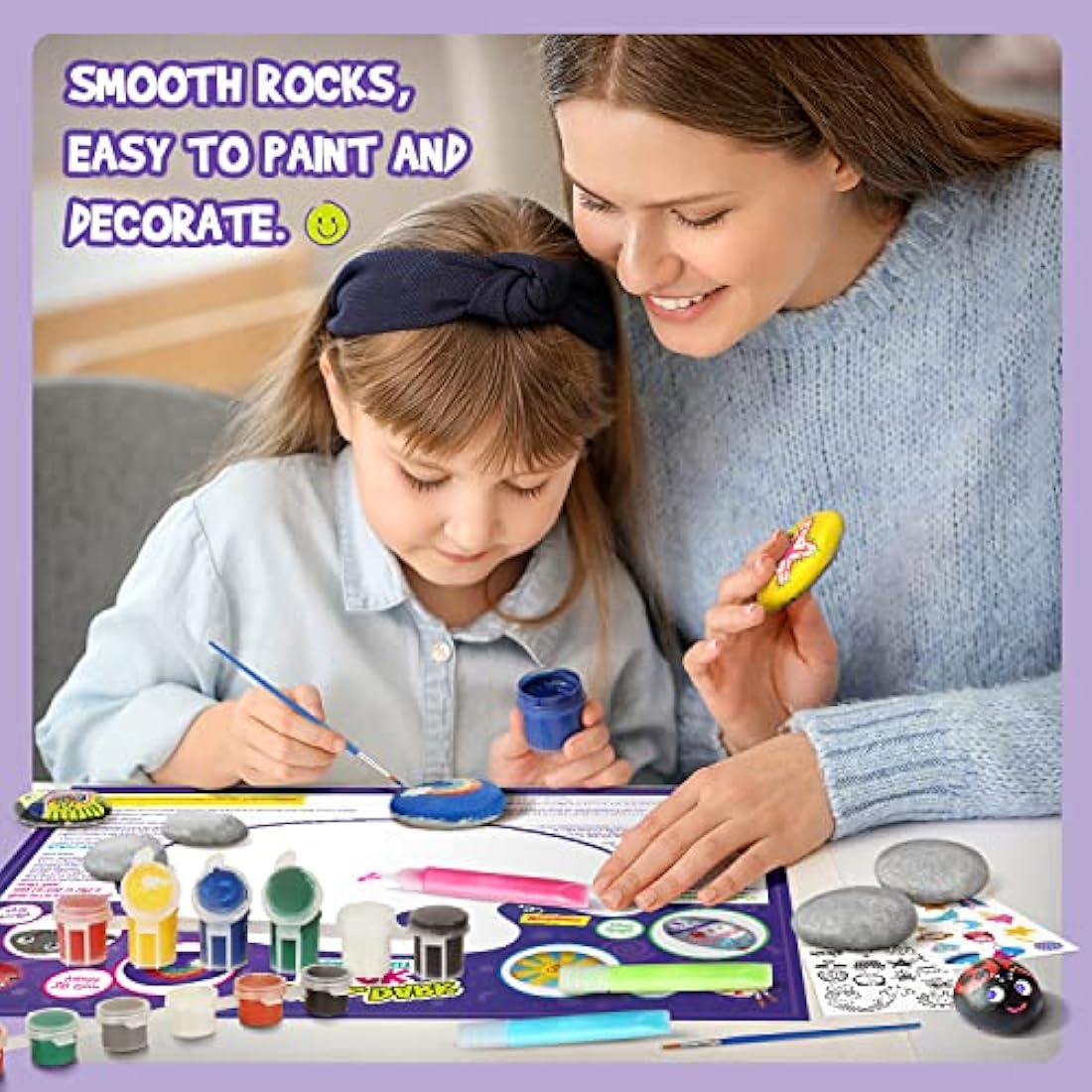 Rock Painitng Kit - Arts and Crafts for Kids - Paint Your Own Rock Sets for Kids with Glow in The Dark Painting - Gifts for Kid Ages 5 6 7 8 9 10 Years Old Boys & Girls