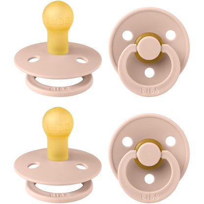 BIBS Dummies Colour 4-Pack, BPA Free Dummy Pacifier, Round Nipple Soothers, Natural Rubber Latex, Made in Denmark, Size 1 (0-6 Months), Blush