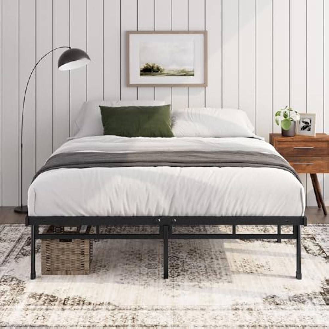 Zinus Justin King size Bed frame - Bed 150x200 cm - 36cm Height - Metal bed frame with Underbed storage and steel slat support - Black