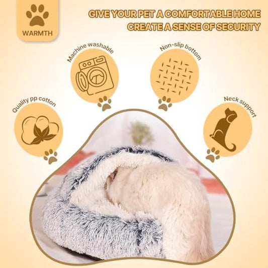 Calming Dog Bed Fluffy Plush Pet Bed under 10kg,Washable Anti Anxiety Small Medium Dog Bed,Indoor Cats Dogs Soft Warm Donut Cave Bed Patent No.: 6242416(Grey)