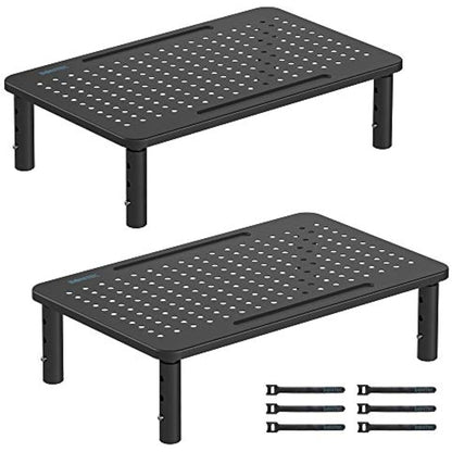 BONTEC Metal Monitor Stand, Ergonomic Height Adjustable Computer Monitor Riser for Desks with Cable Management for Computer, iMac, PC up to 20KG(2 Pack)
