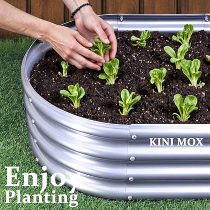 KINI MOX 2Pcs Raised Garden Bed 4x2x1 FT Galvanized Boxes Outdoor Planter Box Plant for Vegetables Flowers Herb (Oval, 4x2x1 FT/120x60x29 CM)