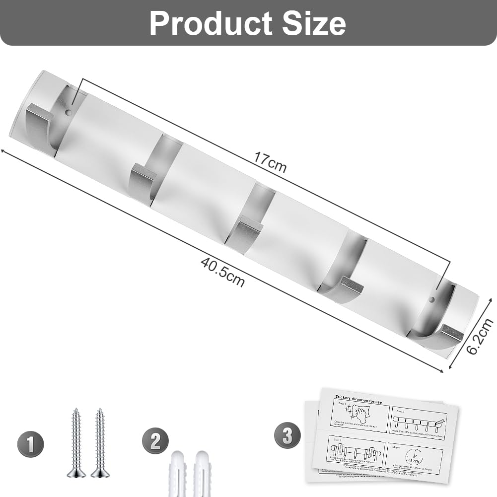 flintronic Wall Mounted Floating Rack with 5 Hooks, Foldable Metal Wall Hook, Space Aluminum Material Coat Hook Rack Wall Hanger