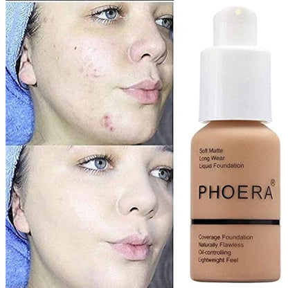 Aquapurity Phoera® Full Coverage Foundation Soft Matte Oil Control Concealer 30ml Flawless Cream Smooth Long Lasting (109 MOCHA)