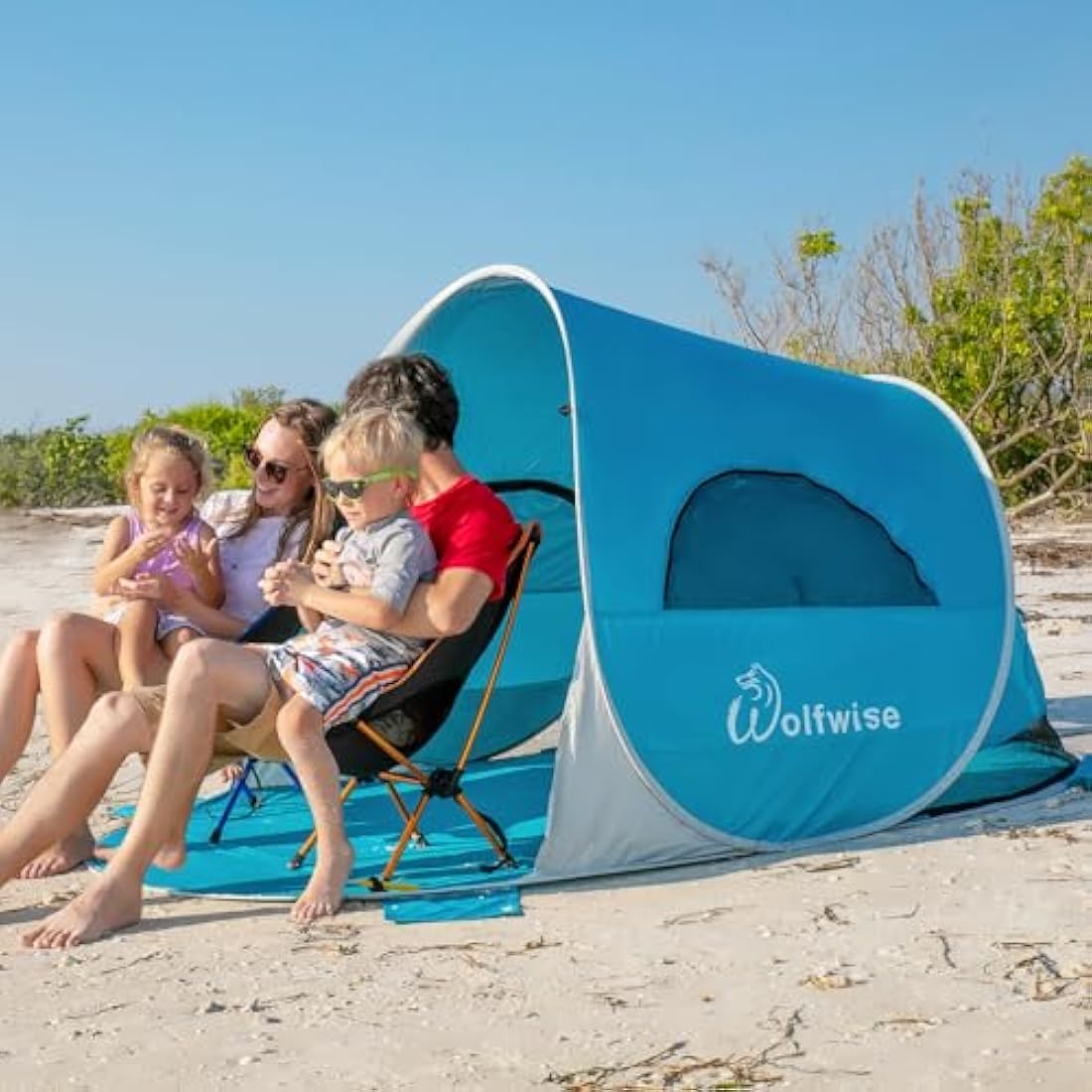 Wolfwise 3-4 Person Pop Up Beach Tent UPF 50+ Family Baby Sun Shelter Canopy Sport Umbrella Sun Shade Tent, Blue