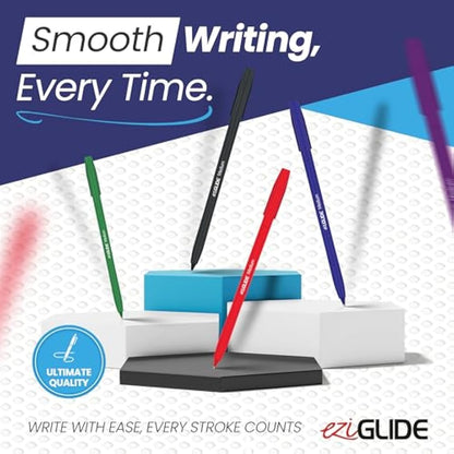 Eziglide 50-Pack Ballpoint Pen Set, Red – Fine Pens with Medium Point Nib (1.0mm) for Precise Writing & Ergonomic Grip – Quick-Dry Ink, Ideal for Adults, Home, Office, Work & Study Use
