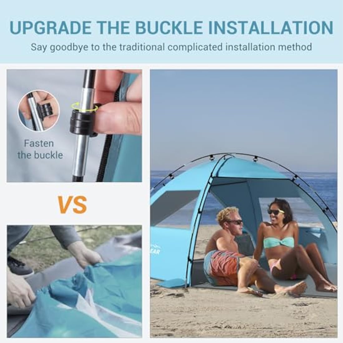 Elegear Beach Tent for 4-5 Person with Extra Large Canopy, Portable Sun Shelter Tent with UPF 50+ UV Protection, Beach Shade with Expandable Porch, Easy Setup Sun Tent for Beach, Camping, Fishing