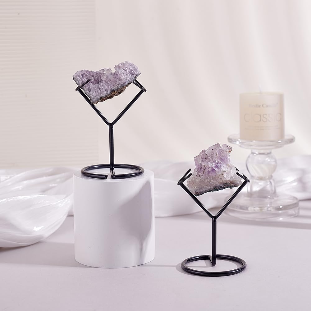 AHANDMAKER 2Pcs Rock Display Stand, Metal Crystal Display Holder Small Crystal Ball Holders for Gemstones Spheres Geodes Rocks Fossils Marbles Home