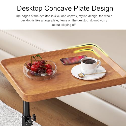lyrlody C Shaped Side Table, Height Adjustable Overbed Table Wood Density Board Coffee Table Bed Table with 360° Swivel Wheels for Home Bedroom