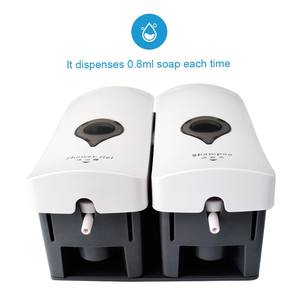 Decdeal Soap Dispenser, 300ml*2 Wall Mounted Shower Gel Dispenser NO Drilling Double-Head Manual Bathroom Shower Gel Liquid Shampoo Dispenser Holder