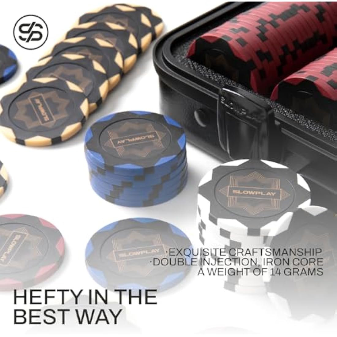 SLOWPLAY Nash 14 Grams Clay Poker Chips Set for Texas Hold’em, 500 PCS [with Numbered Values] Features a High-end Chip case with Extra Durable German Polycarbonate Shell, for Poker Players