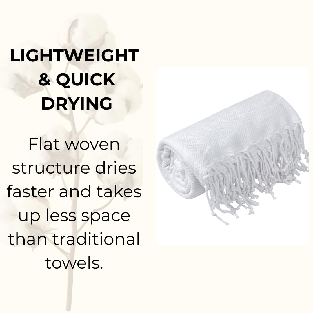 Rosula Studio Turkish Hammam Towel 100% Cotton, White Peshtemal Bath Towel, Large 90 x 200 cm Spa Sauna Towel for Bathroom