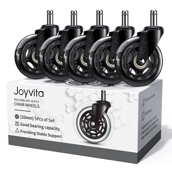 Office Chair Wheels Stem diameter (10 mm) * Stem length (22 mm), Set of 5 Rubber Chair Castors Replacements for Hard Floors, Parquet, Carpet