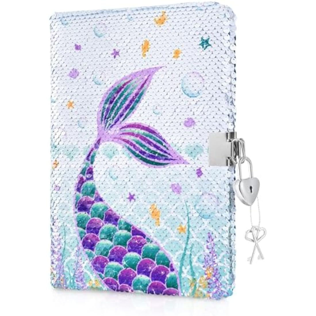 WERNNSAI Mermaid Sequins Notebook - Reversible Mermaid Journals Unique Gift for Adults Girls Travel School Office A5 Secret Diary Notebooks with Locks and Keys