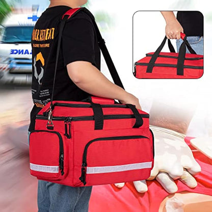 Damero First Responder Bag Empty, Medical Emergency Trauma Bag with Detachable Dividers for EMT, Nurses, Tactical Medics, Home Care, Red