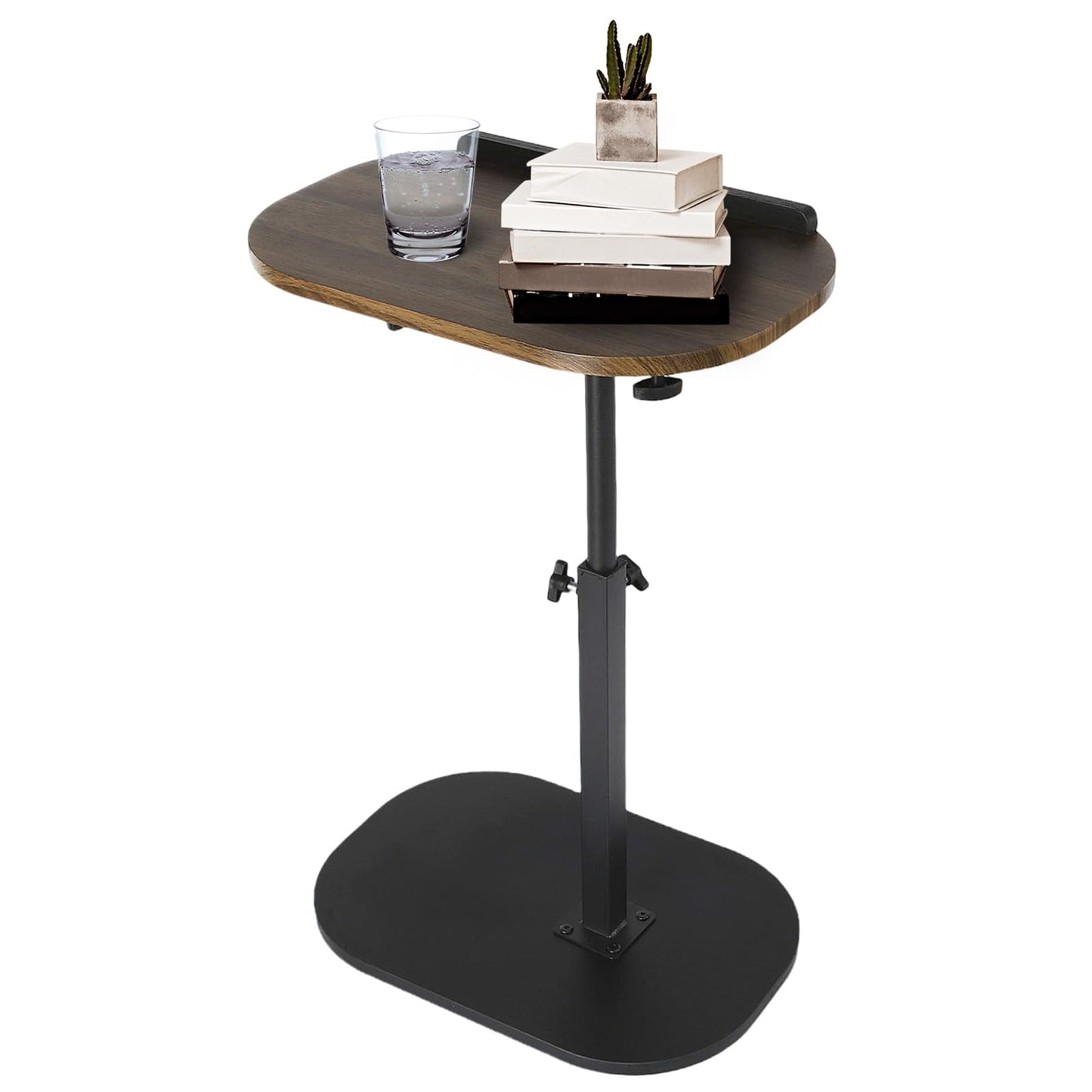 YYW Side Table TV Tray for Couch, Height Adjustable 360° Swivel Walnut