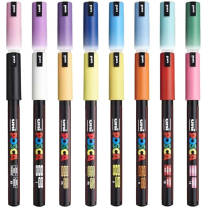 Posca Water Based Permanent Marker Paint Pen - Multi Surface Use - PC-1MR, 0.7mm Ultra Fine - Starter Set of 16 in Gift Wallet