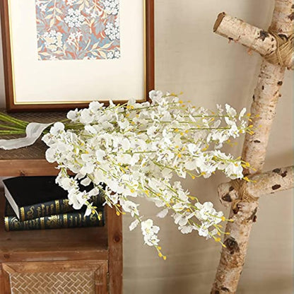 Kisflower 12Pcs Artificial Dancing Orchids Flowers - White Silk Gypsophila Cherry Blossom for Home Decoration