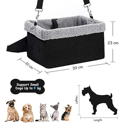 UNICITII Dog Car Seats for Small Dogs-Elevated Pet Dog Booster Seat for Dog,Raised Dog Lookout Car seat w/Clip-On Safety Leash Adjustable Pet Travel Seat, Black-9kg (BGUN-PS002c)