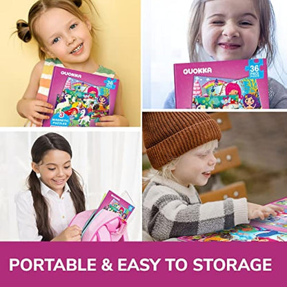 QUOKKA Magnetic Puzzles for 2 3 Year Olds - Travel Games for Kids Age 4 5 - Travel Toys for Toddlers on Plane Car Ride - 36 pc Jigsaw Princess Unicorn Games For 3 year olds - Plane Activities For Kids