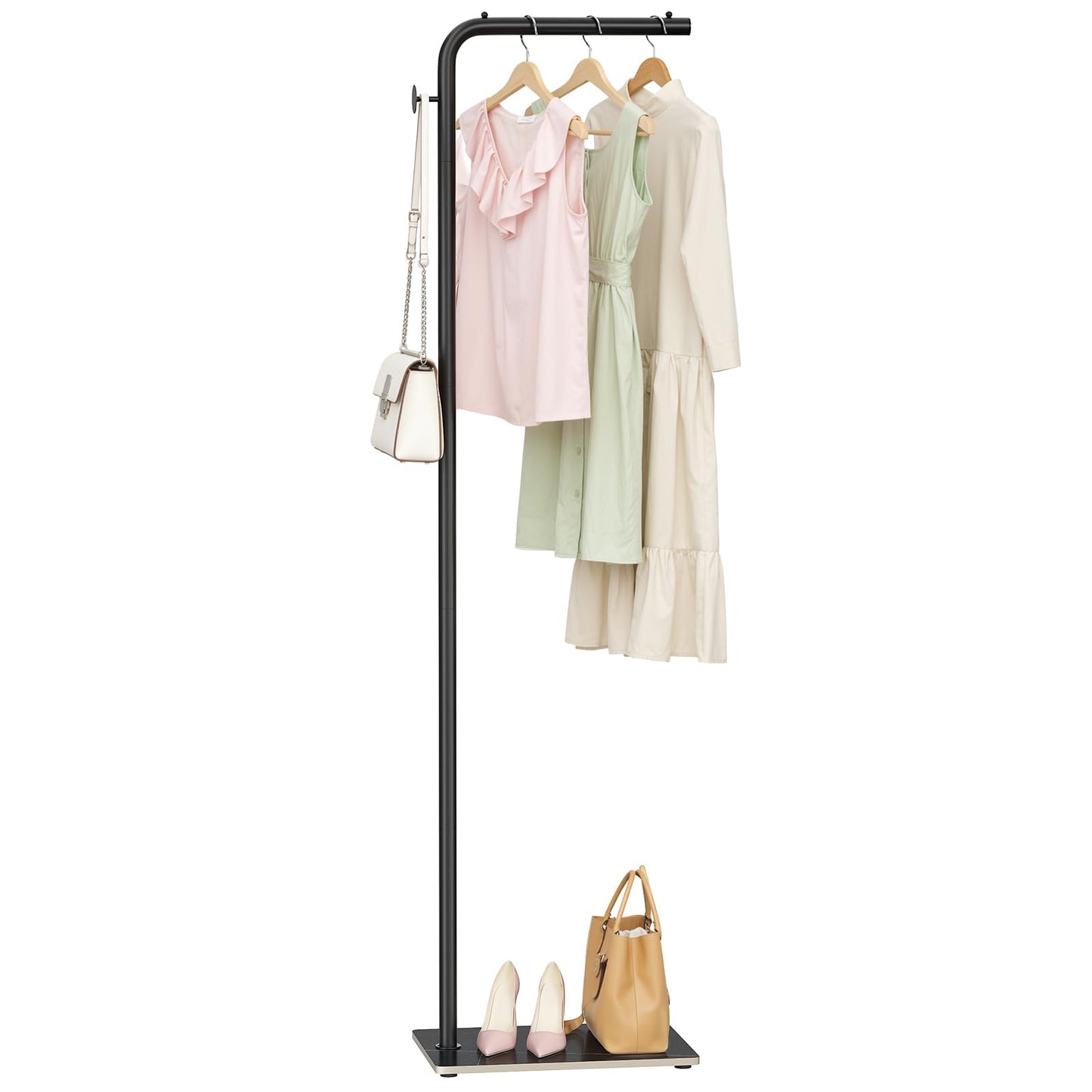 KEYSAFER Metal Coat Stand L- shape Freestanding Clothing Rail 180cm Coat Rack with 1 Hooks for Hanging Clothes Hats and Bags,Stable Rock Base,Clothes