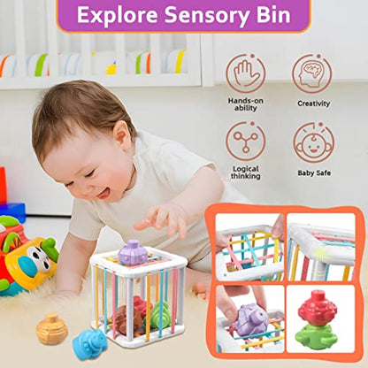 Weilim Baby Toys for 6 to 12 Months, Montessori Babies, Sensory Bins Toddlers 1-3, Pull String Teether Infants Bath in 1 Stacking Blocks Rings, Matching Eggs, Suction Cup Spinner Toy