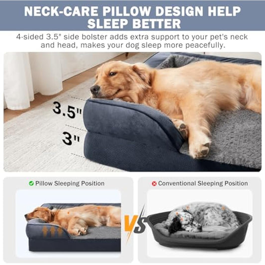 JOEJOY Extra Large Dog Bed, Orthopedic Memory Foam Dog Beds, Washable Dog Bed, Grey, Fits up to 90lbs, Good for Golden Retriever, Labrador，German Shepherd，Samoye，Rottweiler