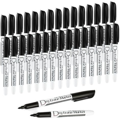 Volcanics Black Whiteboard Pens Dry Erase Marker with Low Odour Fine Tip Pack of 30