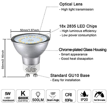 Allesgute 6X 5W LED Recessed Ceiling Lights 30 Tilt GU10 Downlight Matte White Downlights for Ceiling 240V Cool White 6000K, Cutout 70-80mm