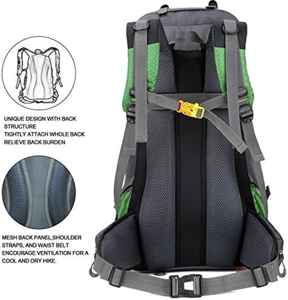 Bseash 60L Waterproof Hiking Camping Backpack with Rain Cover, Lightweight Outdoor Sport Travel Daypack Rucksack for Climbing Skiing