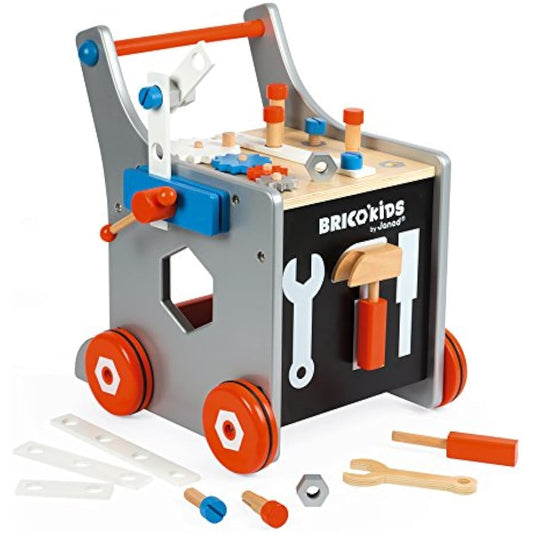 Janod - Brico'Kids Wooden Diy Trolley for Children - Magnetic - Pretend Play - 25 Tools and Accessories Included - For children from the Age of 18 Months, J06478, Multicolored