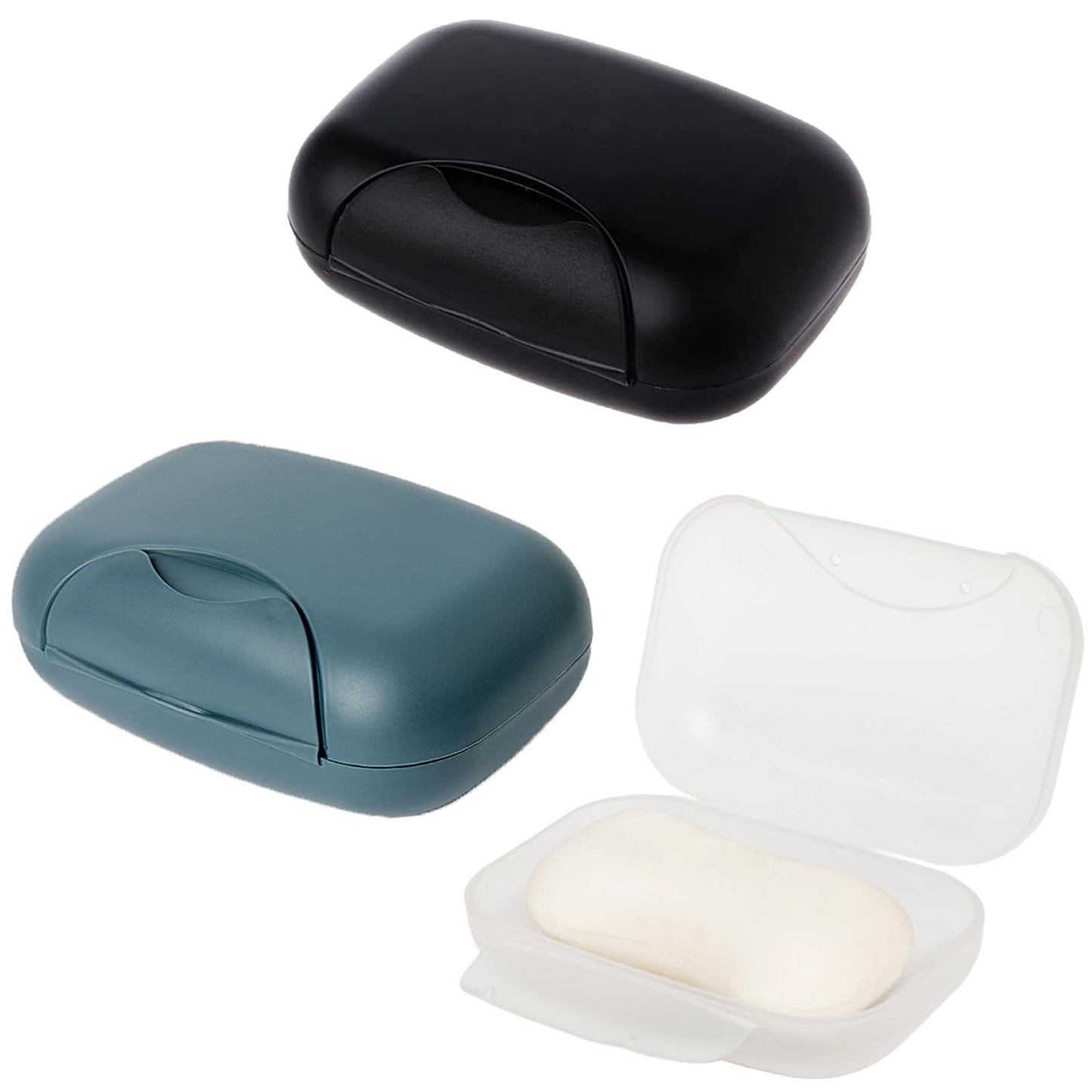 3-in-1 Soap Case - Waterproof & Leakproof Soap Bar Holder with Lid - Portable for Shower & Travel (Black, White, Navy Blue)