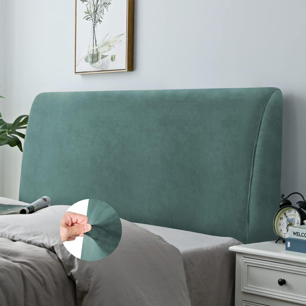 DUJUIKE Bed Slipcover, Stretch Cover, Dustproof Protector for Linen Fabric Tufted Upholstered Headboard (Cypress Green, King Headboard Length 79"-86")