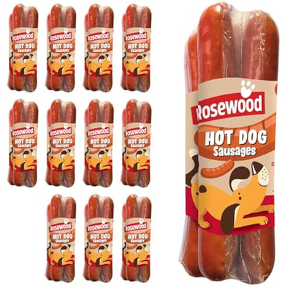 Rosewood Hot Dog Sausages for Dogs - Gluten Free Sausages, Made with Real Chicken and Pork Meat, Meaty Treats for Small, Medium, Large Dogs and Puppies (Case of 12 x 220g)