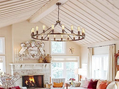 Eoodis Wagon Wheel Chandelier 20 Lights Bronze Rustic Pendant Light Large 120cm Metal Round Chandeliers Ceiling Light Fixture for Kitchen, Living Room