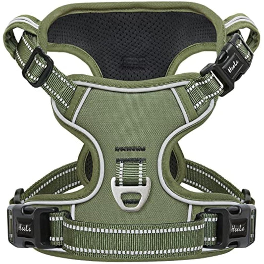 HEELE Dog Harness, No Pull, Release on Neck, Reflective, Adjustable, Padded, Green, XS