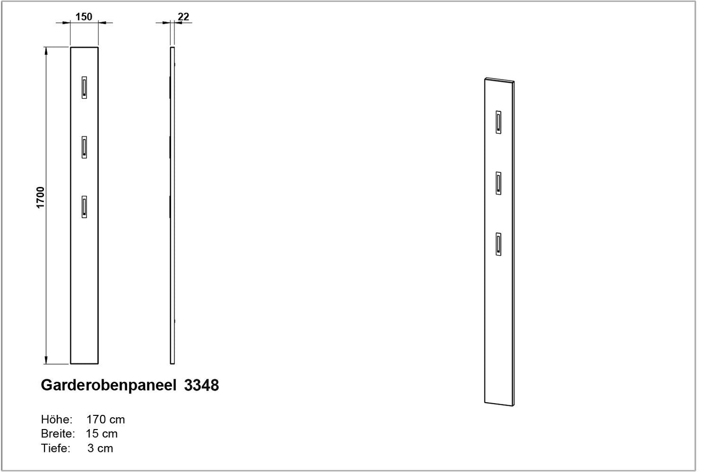 Germania Coat Rack Panel 3348, with fold-out coat hooks, in Navarra-oak repro, 15 x 170 x 4 cm (WxHxD) 3348-243