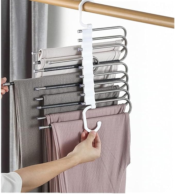 Trrcylp 2pack 9 Layer Collapsible Pants Hangers Space Saving Pants Hangers Multifunctional Pants Rack Hanger for Wardrobe Trousers Scarf Jeans Black