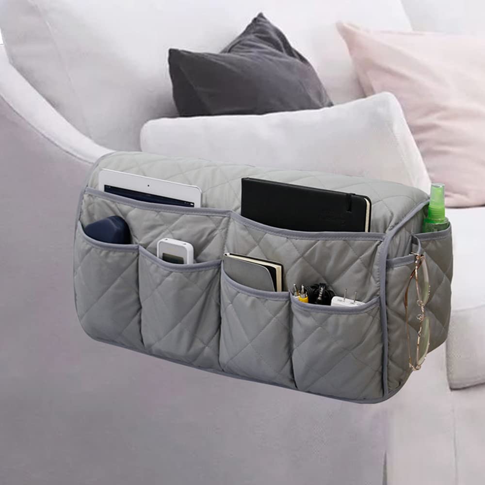 Namvo Sofa Chair Couch Armrest Organizer, Anti-Slip Armchair Storage Bag, Fits For Tablet, Phone, Pad, Book, Magazines, TV Remote Control Grey