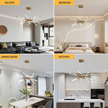 Modern LED Sputnik Chandelier,Black/Gold Industrial Pendant Light Fixture,Indoor Hanging Ceiling Lighting with 12 Heads for Living Room,Dining Room,Kitchen,Bedroom