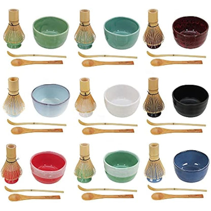 BambooMN Brand - Matcha Bowl Set (Includes Bowl, Rest,Tea Whisk, Chasaku, & Tea Spoon) 1 Set Green