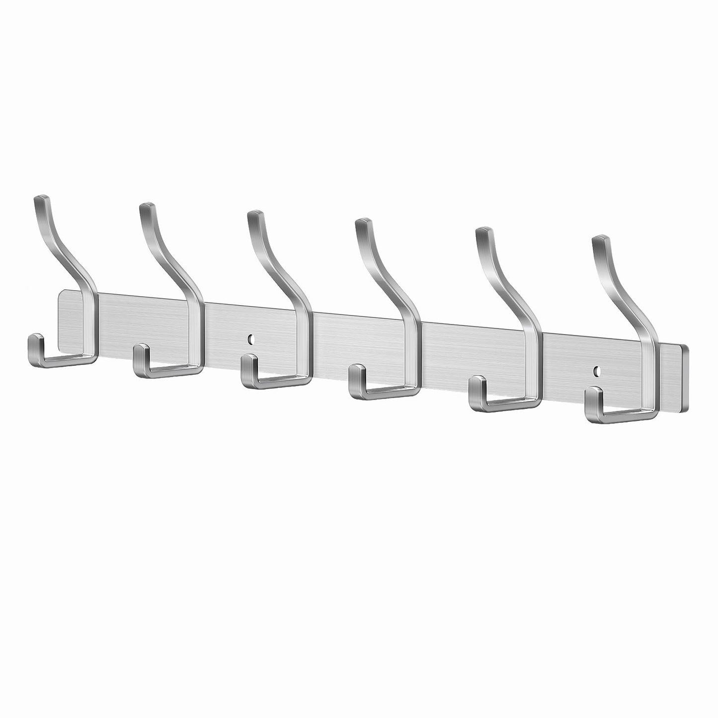 MEIJO Coat Hooks Wall Mounted Stainless Steel, Silver Coat Rack Wall Mounted with 6 Hooks Heavy Duty Coat Hooks for Door, Bathroom, Bedroom, Kitchen