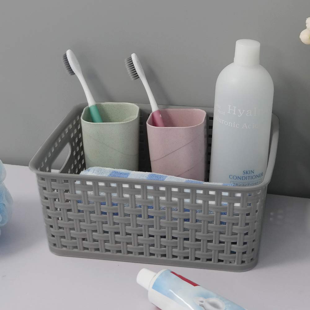 Cadineer 6-pack Plastic Grey Rattan Storage Basket Small Weave Basket Box
