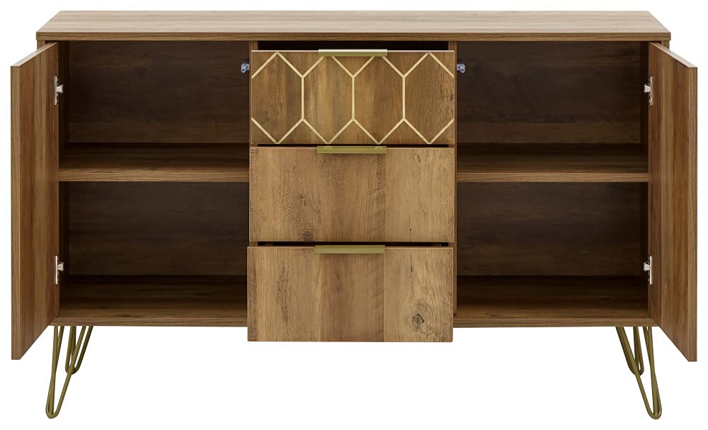 GFW Orleans Mango Effect Sideboard, 2 Door 3 Drawer Storage Cabinet with Hairpin Legs, Modern Living Room and Dining Room Furniture