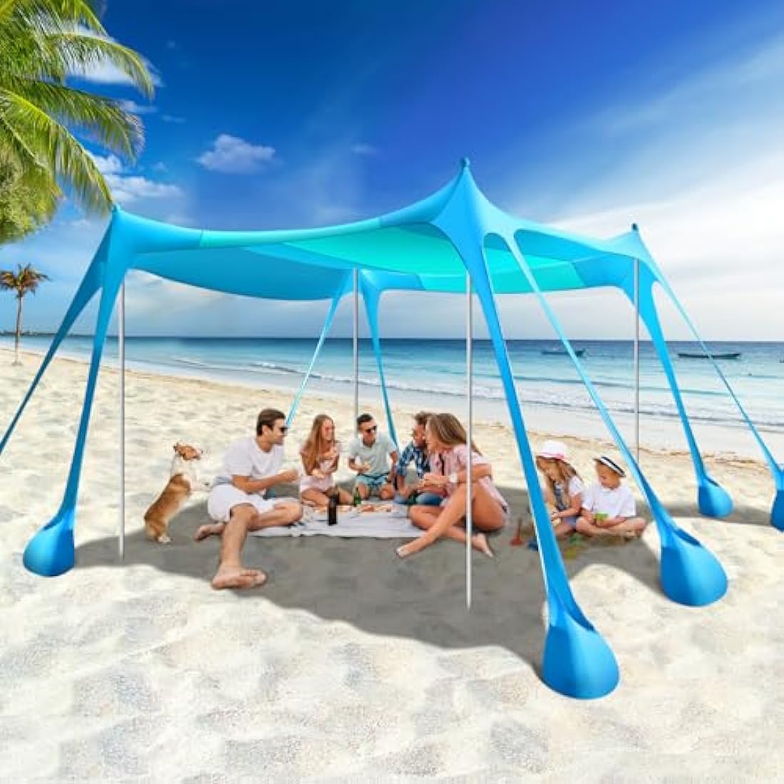 Rhino Valley Beach Tent, 6-8 Person with UV 50+ Sun Protection, Portable Beach Shade Shelter, Large Family Canopy Outdoor Tent for Camping, Fishing, Picnic, Garden