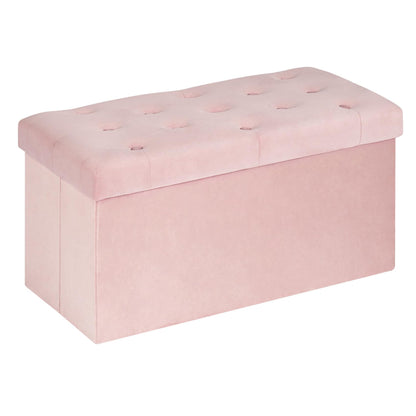 Bonlife Pink Folding Velvet Ottoman Storage Bench,Footrest Stool Seat,Toy Chest Storage Box with Lid,Footstool for Living Room,80x40x40cm